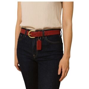 Coach Dark Red Genuine Cowhide Leather Belt Size Small Solid Brass Buckle